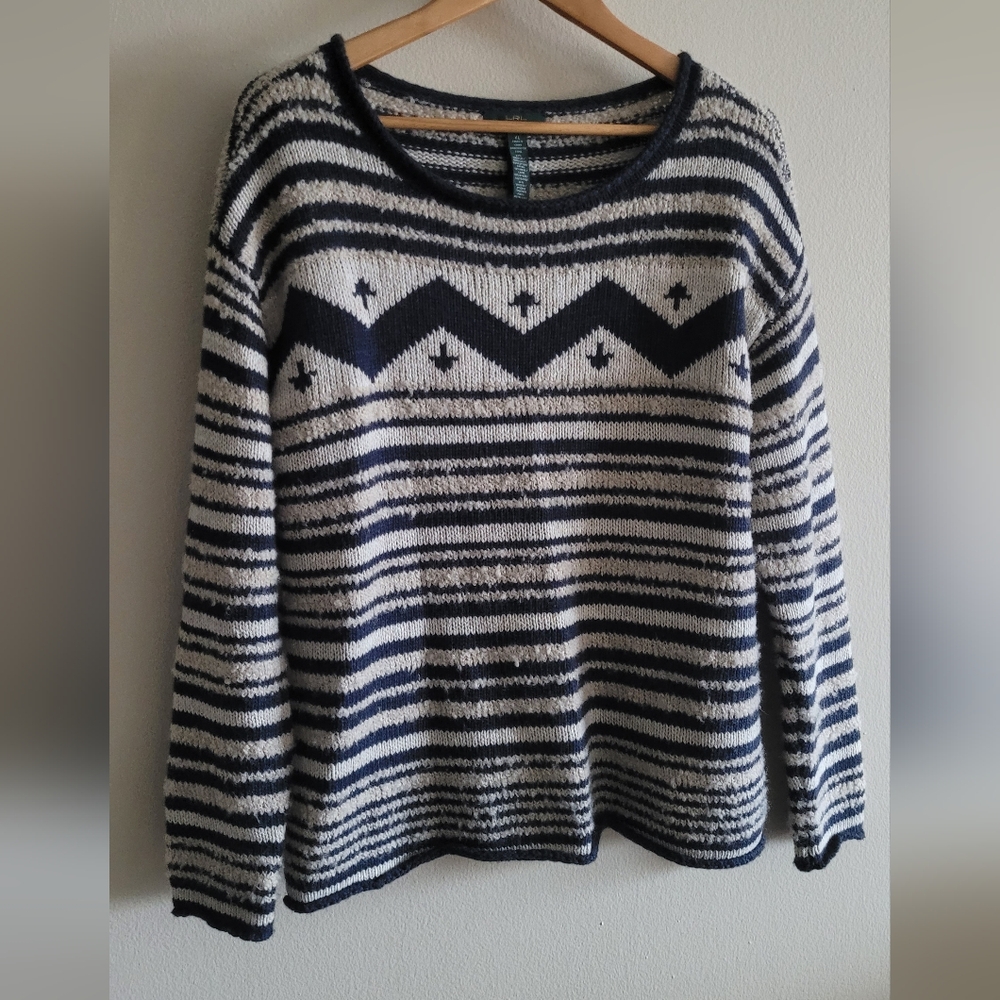 Ralph Lauren rolled hem textured wool blend pullover sweater Women's XL oatmeal